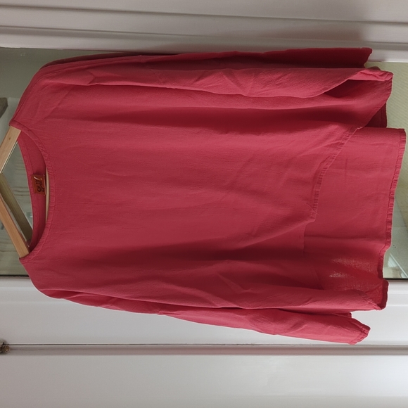 Oh My Gauze! Tops Oh My Gauze Pink High Low Hem Long Sleeve Tunic